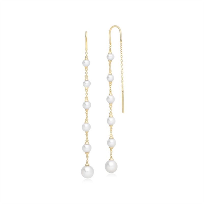 Ecfew Gold Plated Sterling Silver Pearl Dangle Drop Earrings image