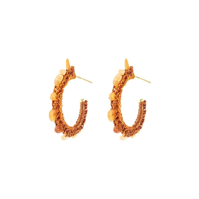 Topaz Orange Mix Rocks Hoops Handmade Crochet Earrings image