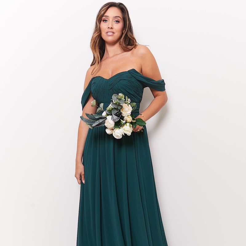 Dion Chiffon Long Evening Dress In Forest image