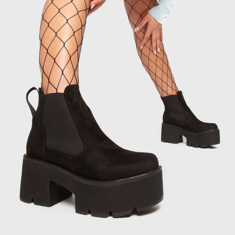 Tough Love Chunky Platform Ankle Boots In Imitation Suede image