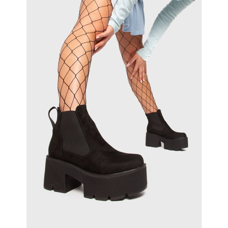 Tough Love Chunky Platform Ankle Boots In Imitation Suede image