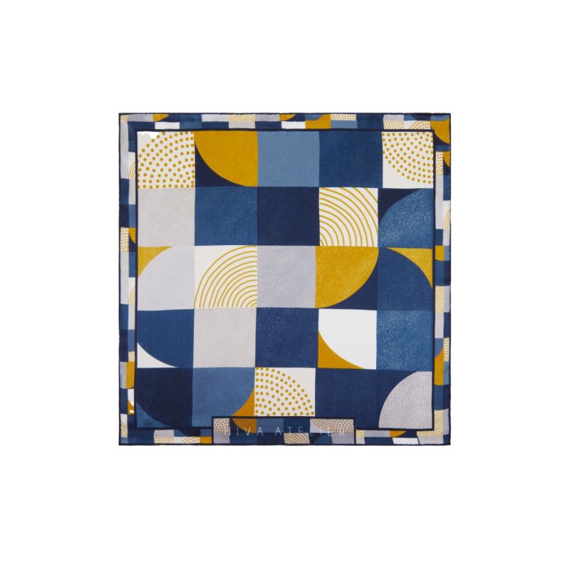 Hiva Scarf Square Geometric Trickery Navy Mustard image