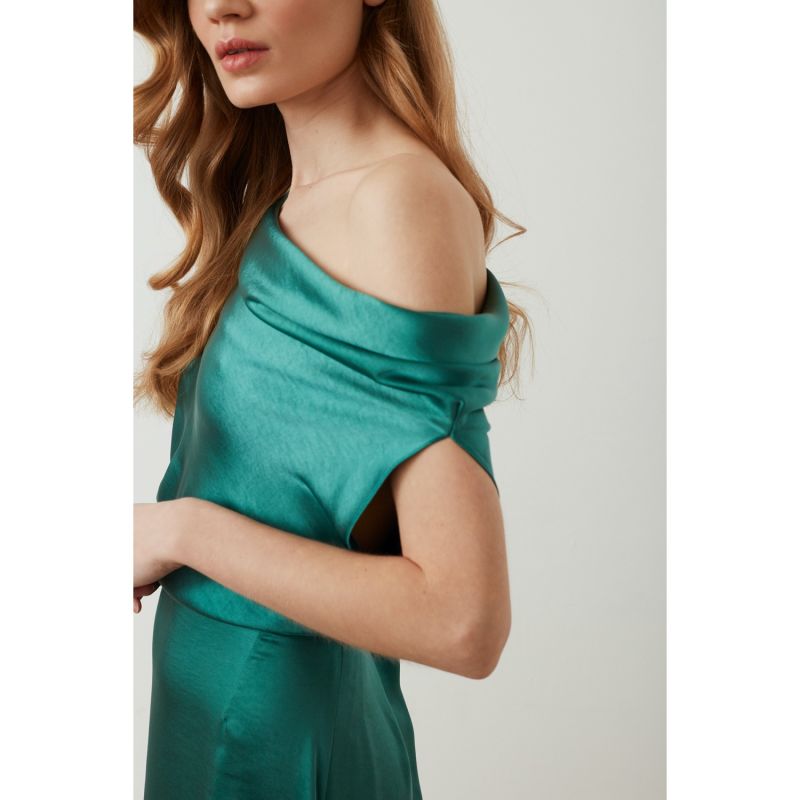 Helen Green Satin Asymmetric Maxi Evening Dress image