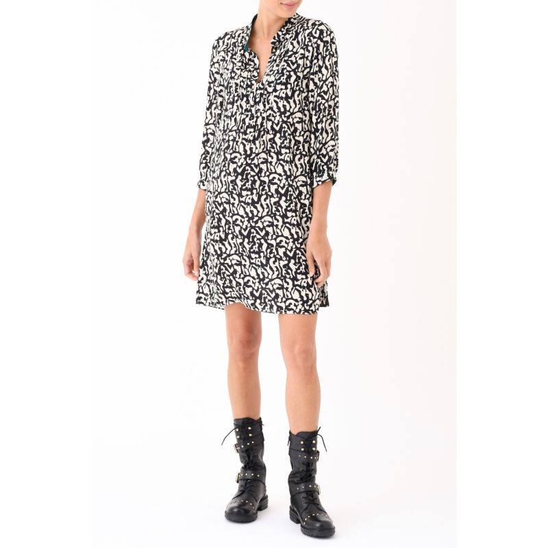 Chloe Dress Black & Cream Karma Print image