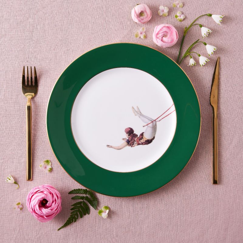 Trapeze Girl Forest Green Dinner Plate image