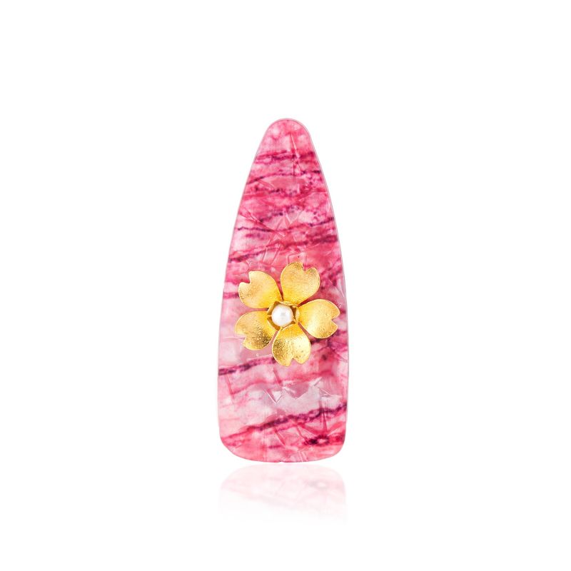 Pink Resin Hair Clip With Gold Flower image