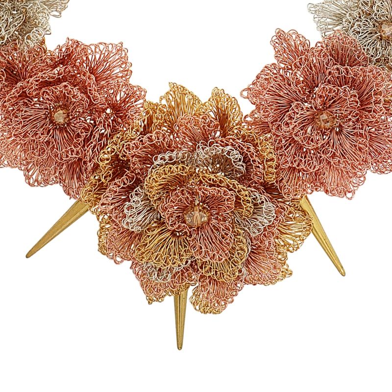 Trio Gold Mix Rose Spikes Handmade Crochet Necklace image