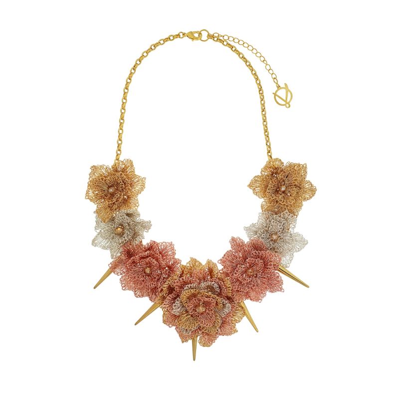 Trio Gold Mix Rose Spikes Handmade Crochet Necklace image