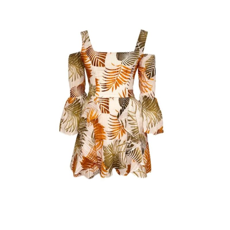 Tropical-Palm Print Dress With Side Pockets image