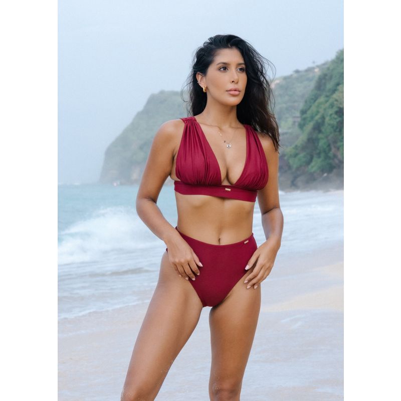 Belize High Waist Bikini Bottom - Red image