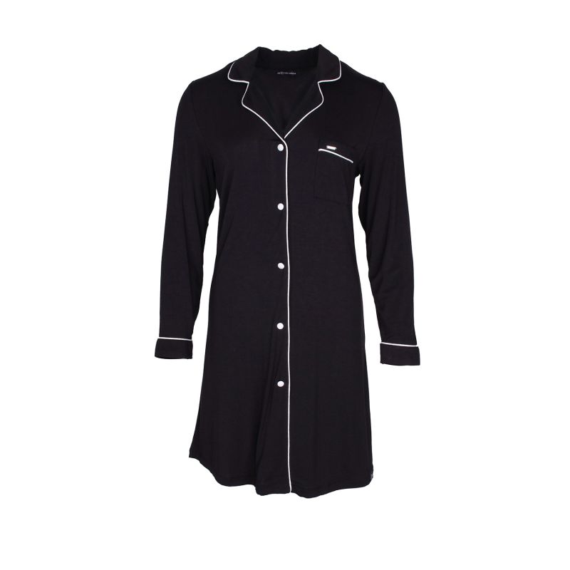 Bamboo Long Sleeved Womens Classic Nightshirt In Black image