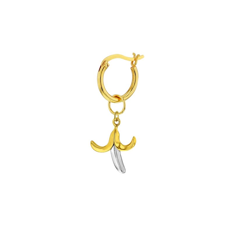 2 Tone 18Kt Gold Plated & Sterling Silver Mini Banana Charm On Gold Hoop image