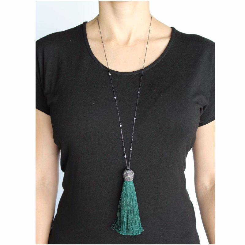 Emerald Silk Tassel Necklace image