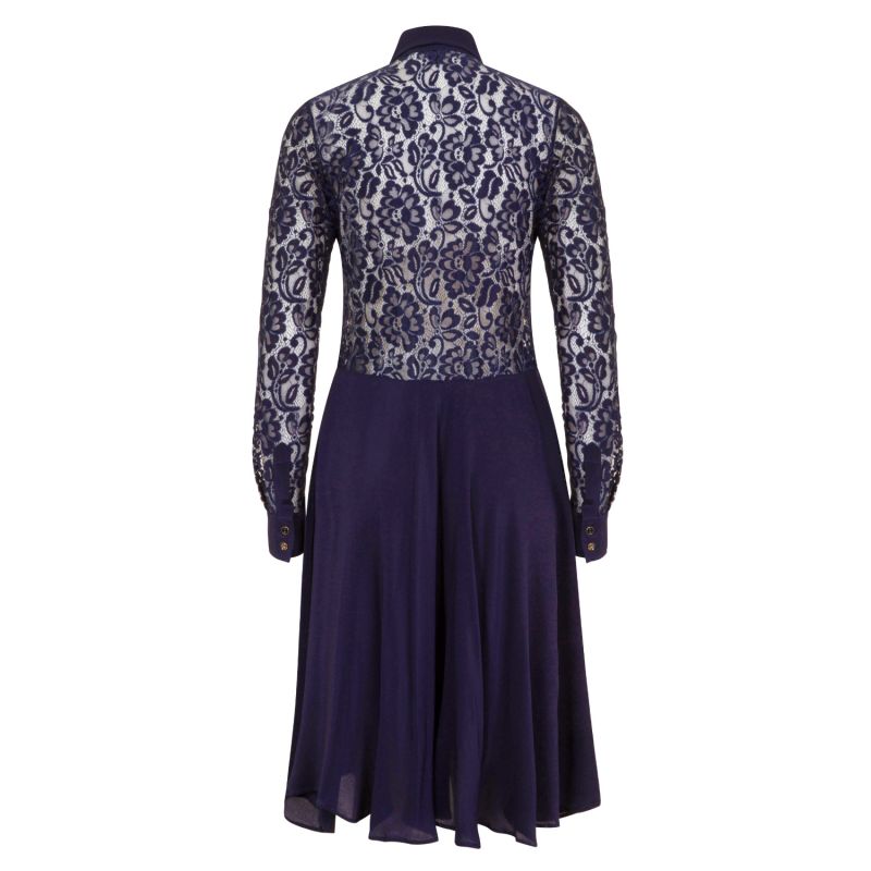 Navy Blue Silk Midi Lace Dress image