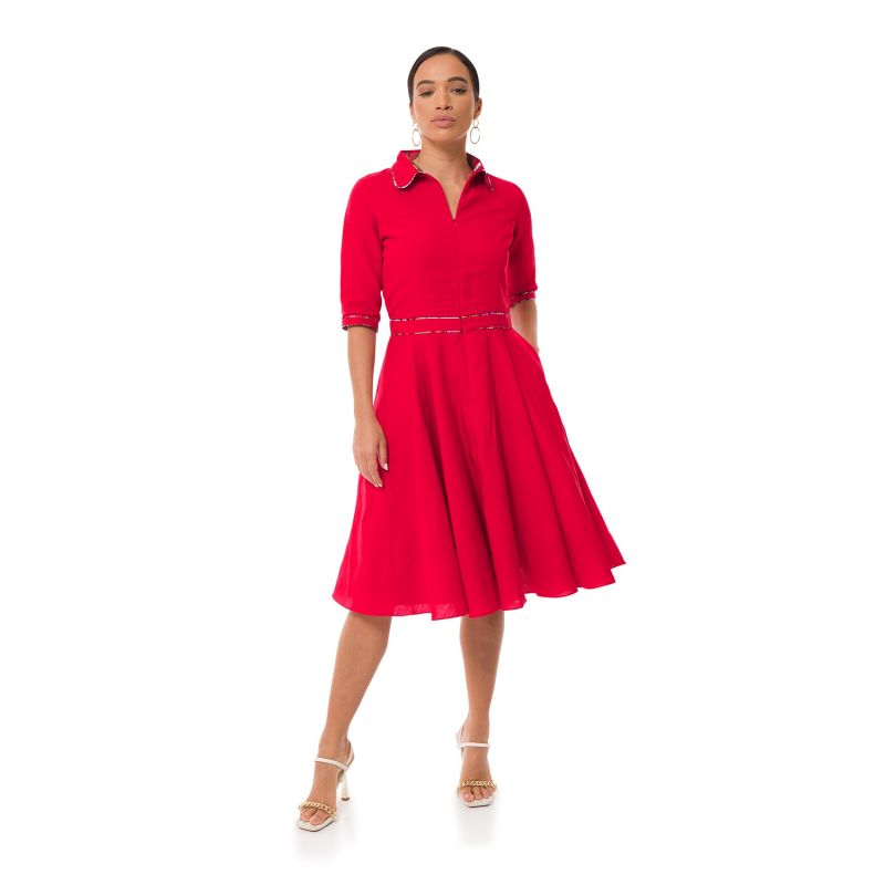 Effie Midi Linen Dress - Red image