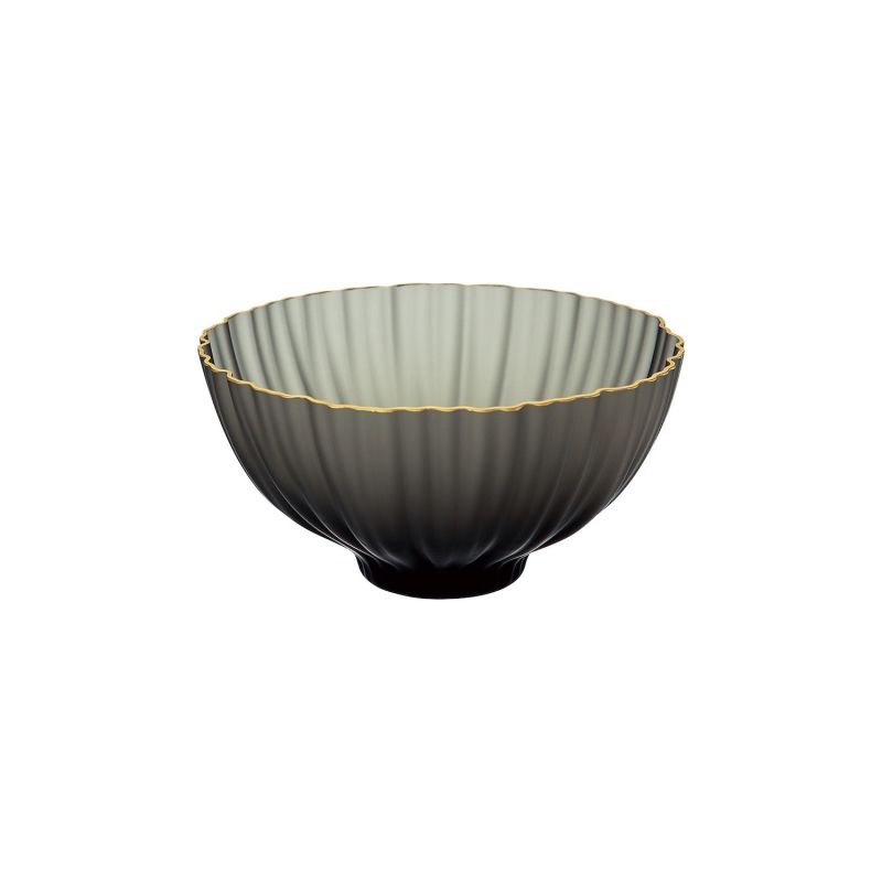 Kikka Handcrafted Glass Bowl With Gold Rim - Grey 5.3" image