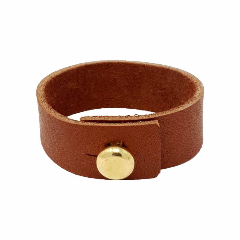 Mens Tan Leather Bracelet With Large Brass Button image