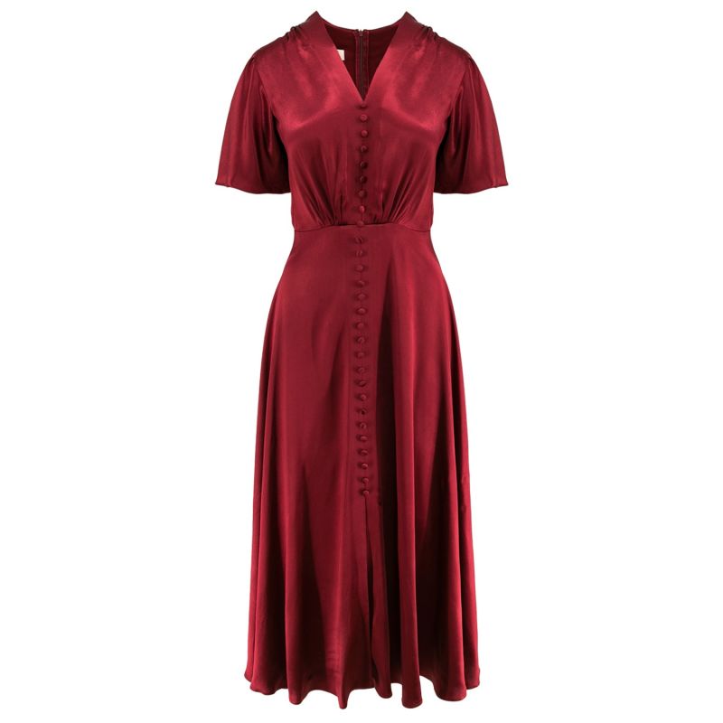Brooklyn Retro Midi Satin Viscose Dress In Burgundy ROSERRY Wolf