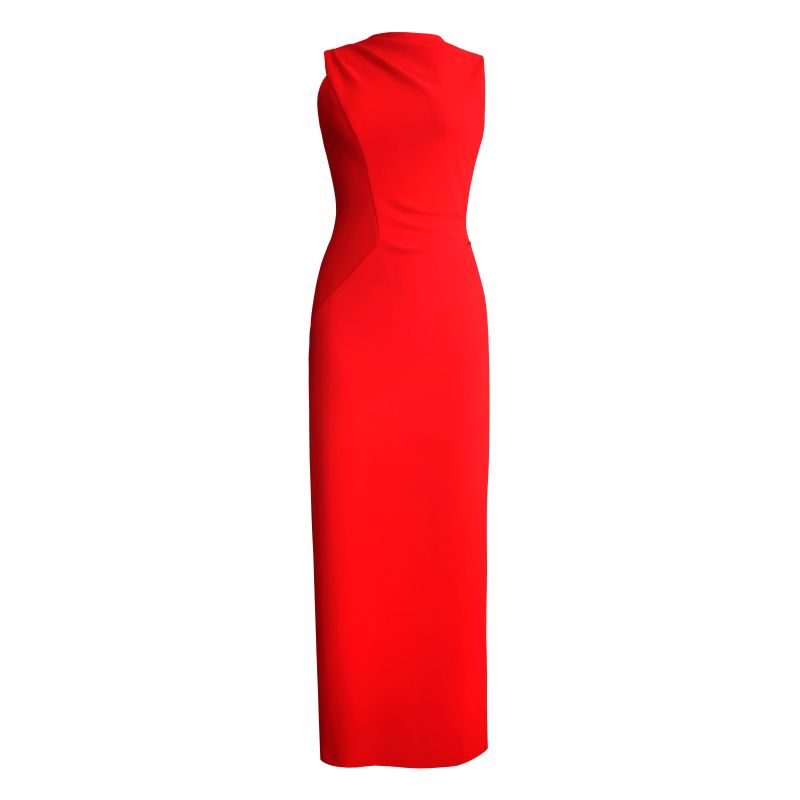 Tucked Shoulder Column Gown In Red image