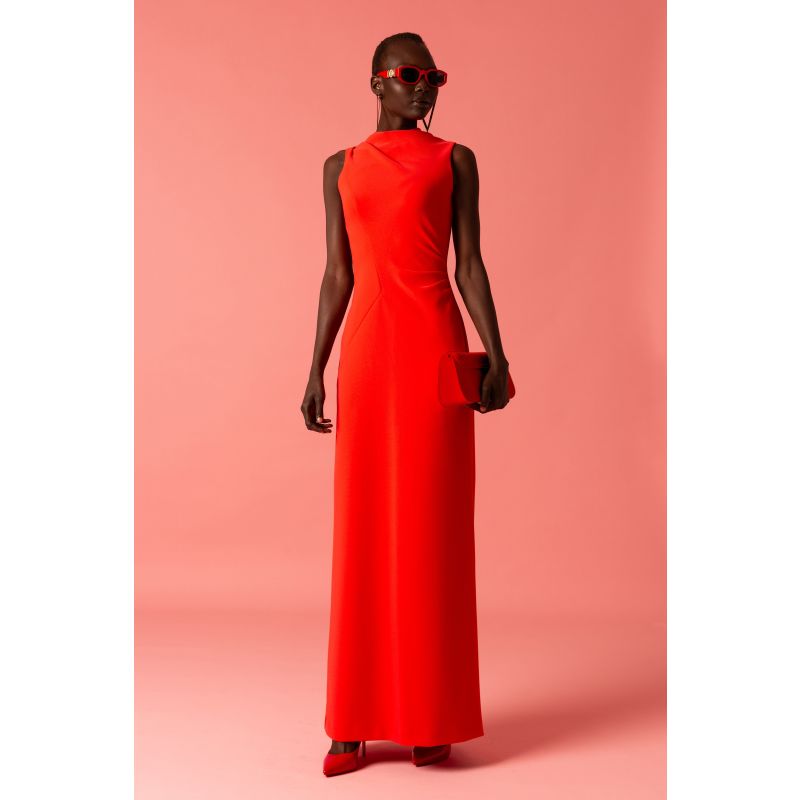 Tucked Shoulder Column Gown In Red image