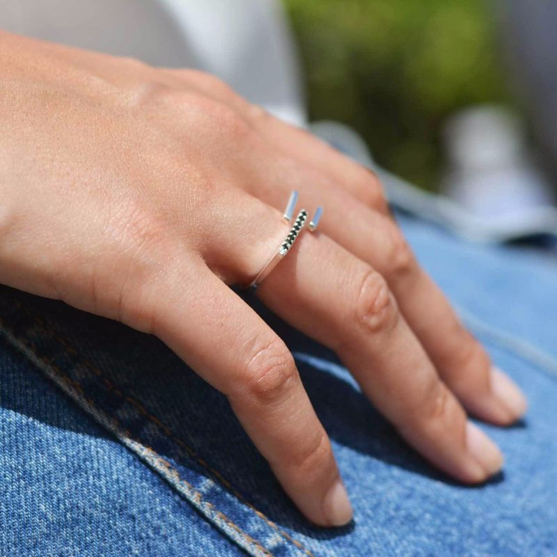 Neringa Silver Stacking Ring With Black Onyx image