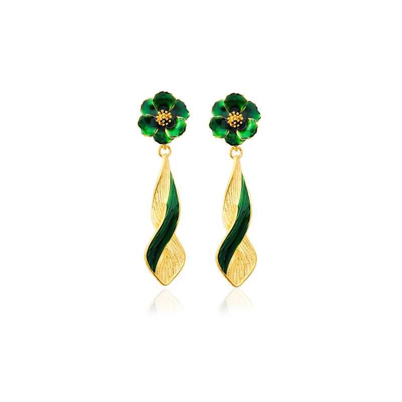 Green & Gold Infinity Drop Earrings image