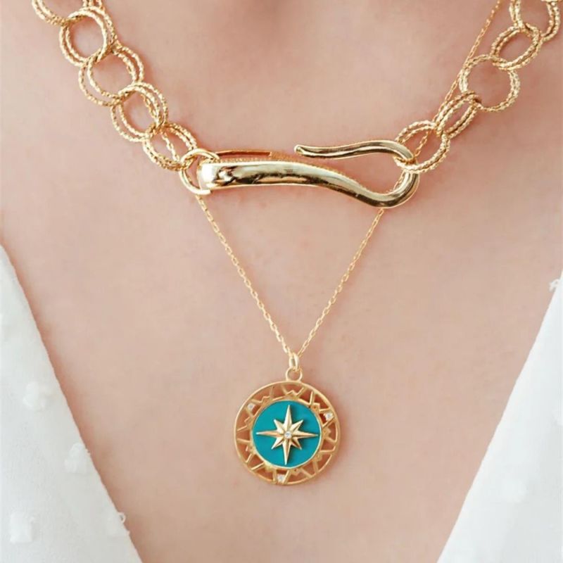 Turquoise Enameled North Star Necklace image