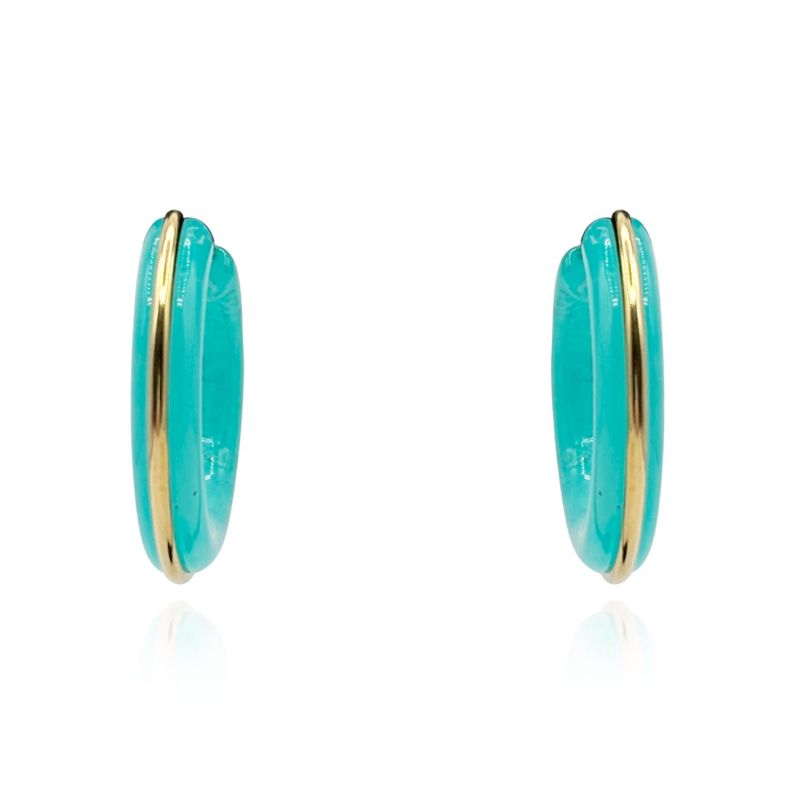 Turquoise Resin Hoop Earrings With Gold Stripe image