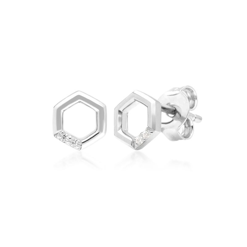 Diamond Pavé Hexagon Stud Earrings In 9Ct White Gold image