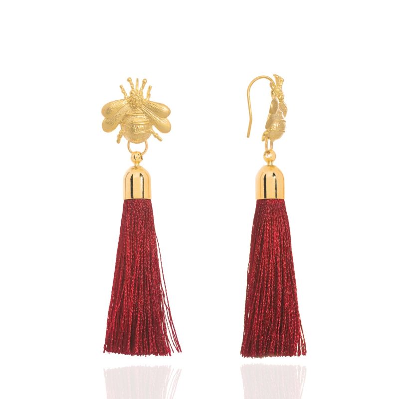 Bee Tassel Earrings Red image