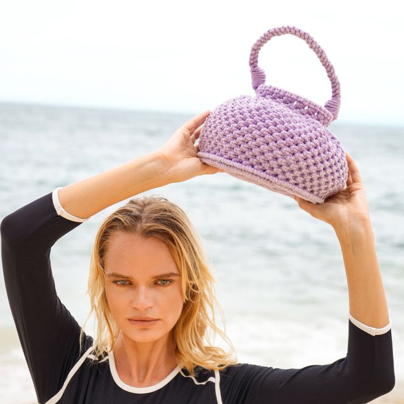 Naga Macrame Bucket Bag In Periwinkle Purple image