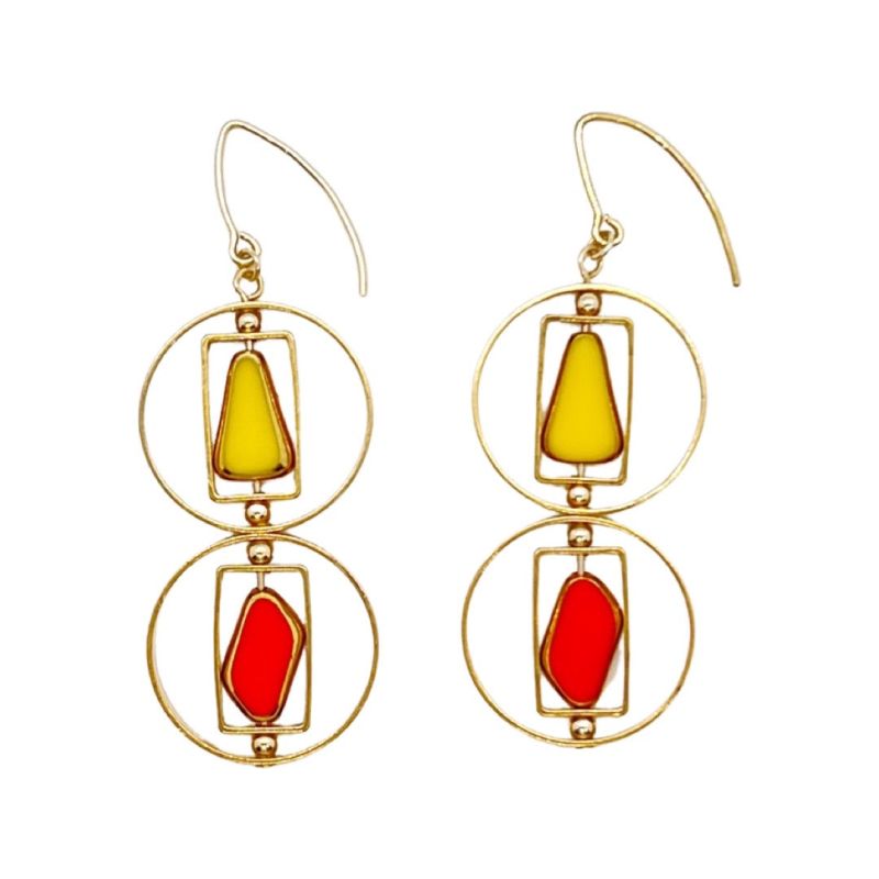 Red & Yellow Geometric Art Earrings image