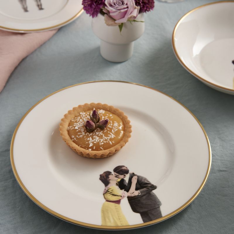 Kissing Couple Bone China Dessert Plate image