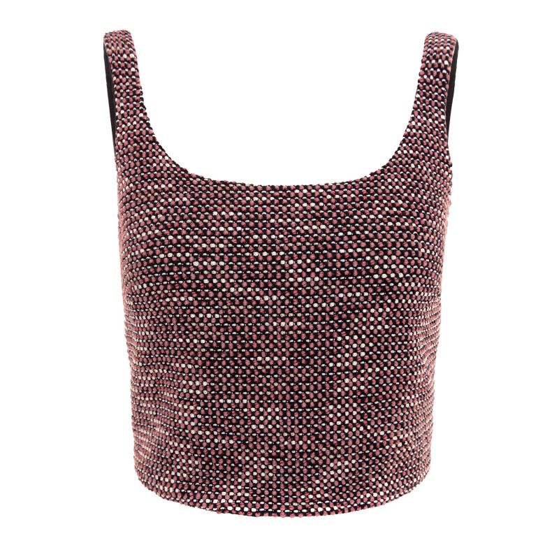 Tweed Cropped Blouse With Metallic Zipper - Burgundy image