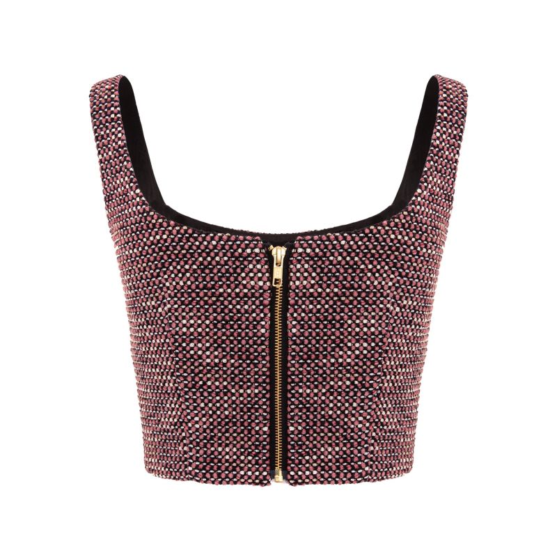 Tweed Cropped Blouse With Metallic Zipper - Burgundy image