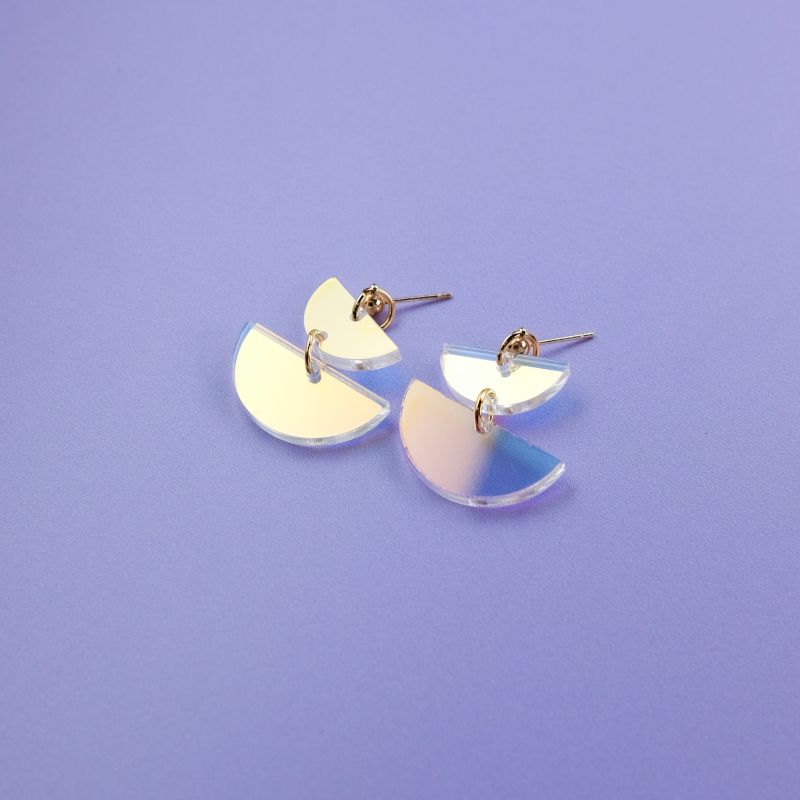 Twin Luna Half-Moon Dangly Earrings In Iridescent image