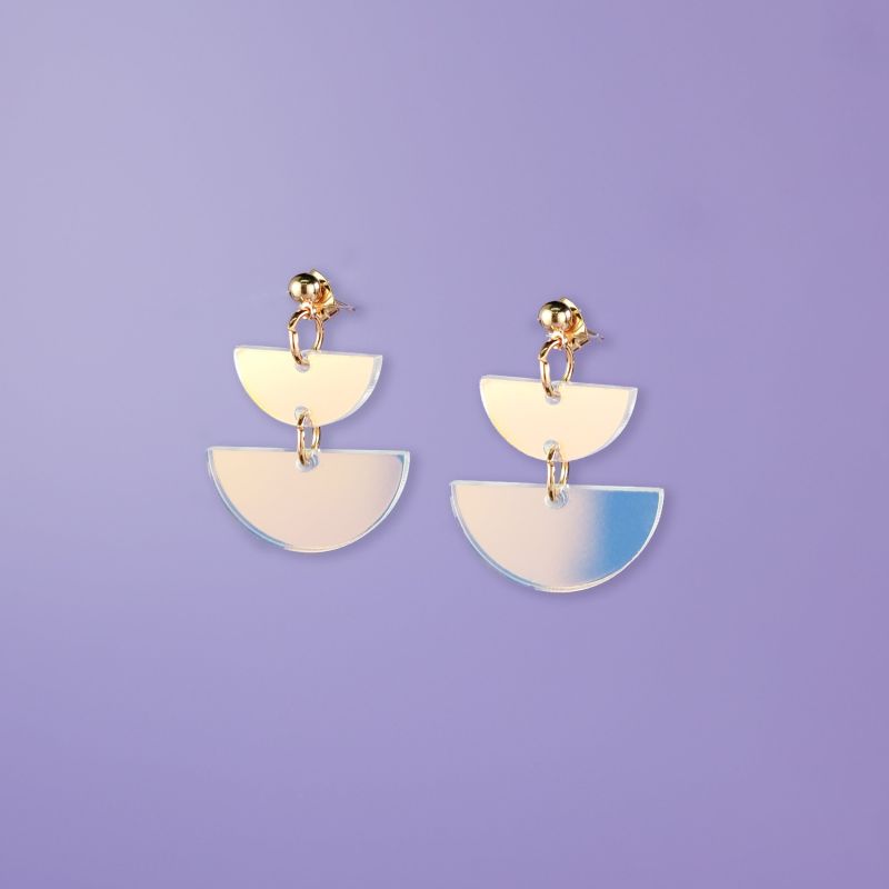 Twin Luna Half-Moon Dangly Earrings In Iridescent image