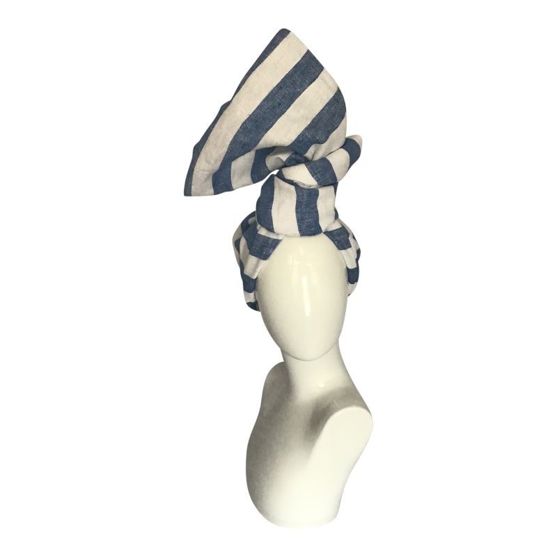 Twisturban Turban Blue & White Cabana Stripe Linen image