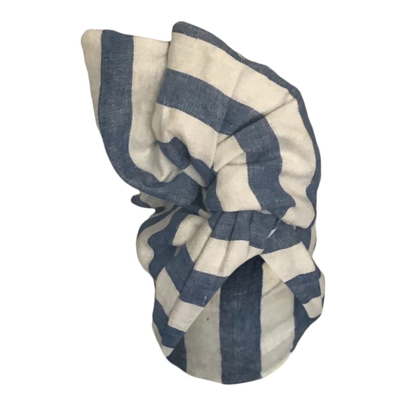 Twisturban Turban Blue & White Cabana Stripe Linen image