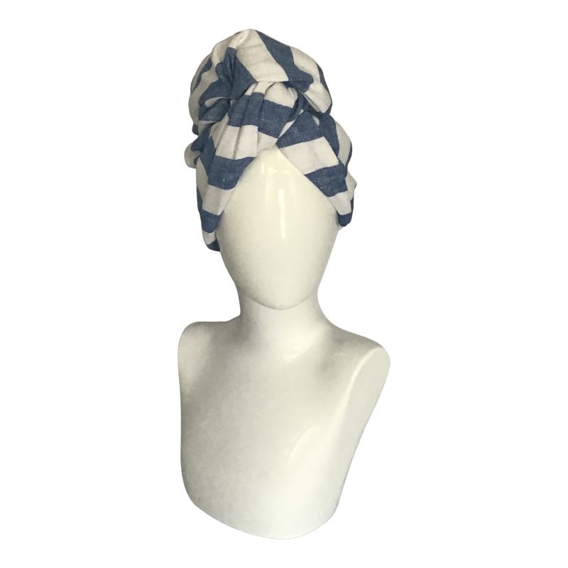 Twisturban Turban Blue & White Cabana Stripe Linen image