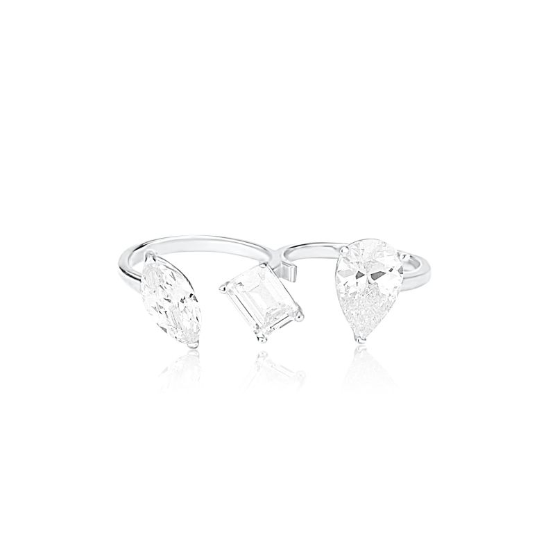 Two Finger Fancy Shape Statement Ring Silver SHYMI Wolf Badger
