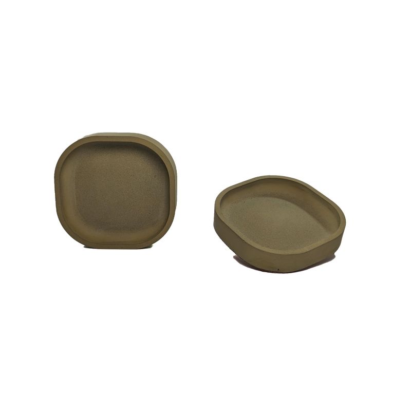 Two Square Stone Trinket Trays - Olive Green image