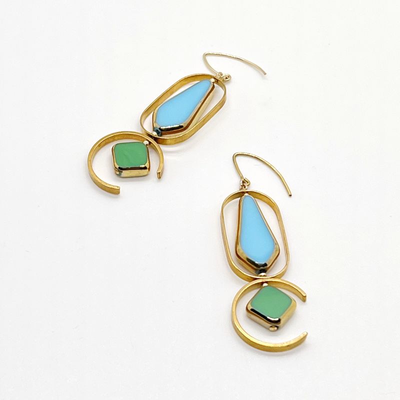 Opaque Pastel Blue & Green Geometric Art Earrings image