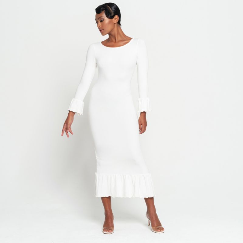 Marjorie Bamboo Ruffle Dress In Off-White image