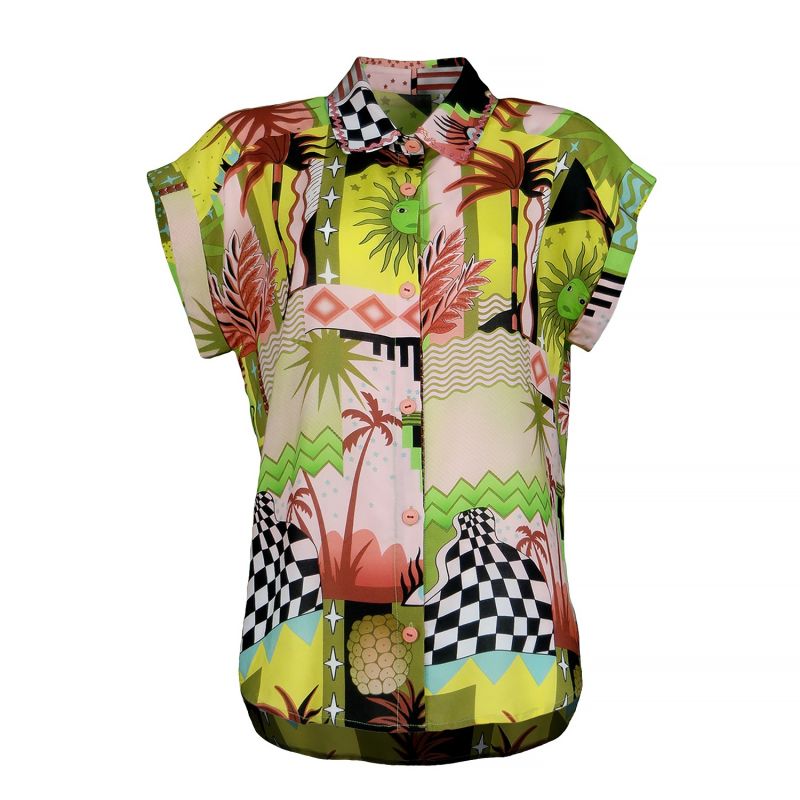 Soft Viscose Summery Print Yellow-Green Shirt image