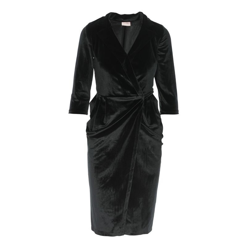 Cannes Wrap Midi Velvet Dress In Black image