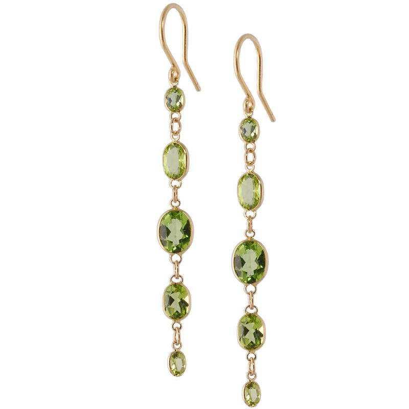 Five Stone Bezel Set Peridot Earrings In 14K Yellow Gold image