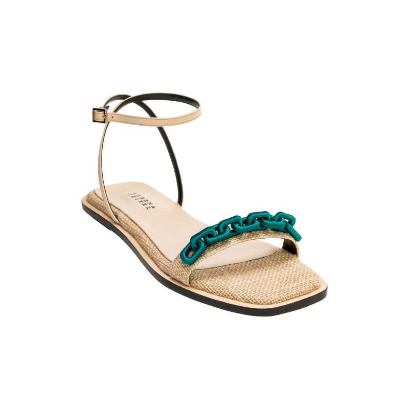 Catena Notte Natural & Aqua Ankle Cross Flat Sandal image