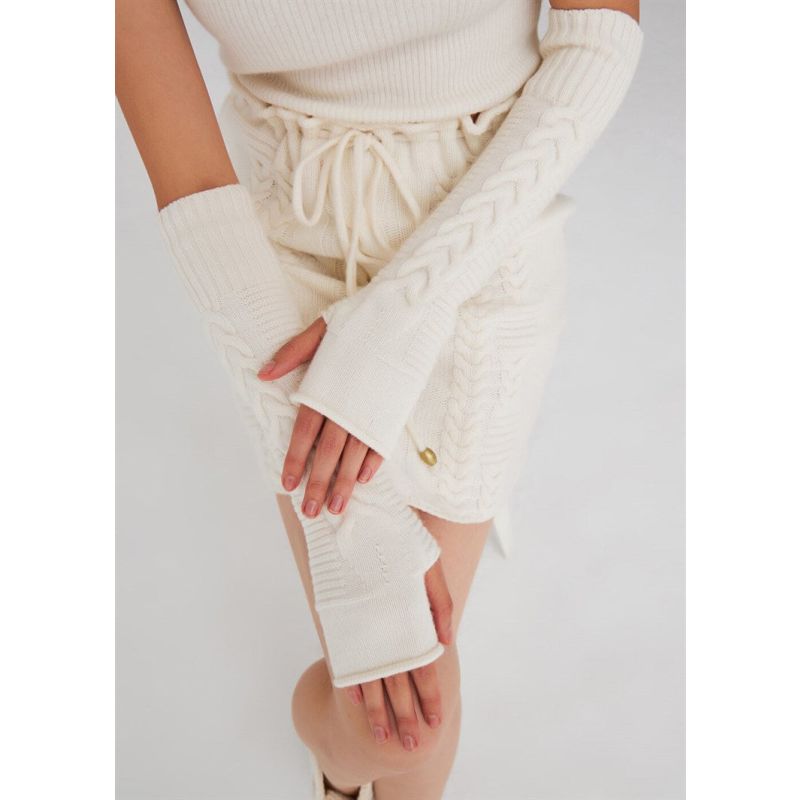 Long Fingerless Cable Knit Arm Warmer Thumb Hole Stretchy Cashmere