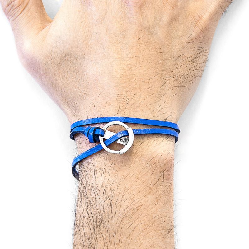 Royal Blue Ketch Anchor Silver & Flat Leather Bracelet image